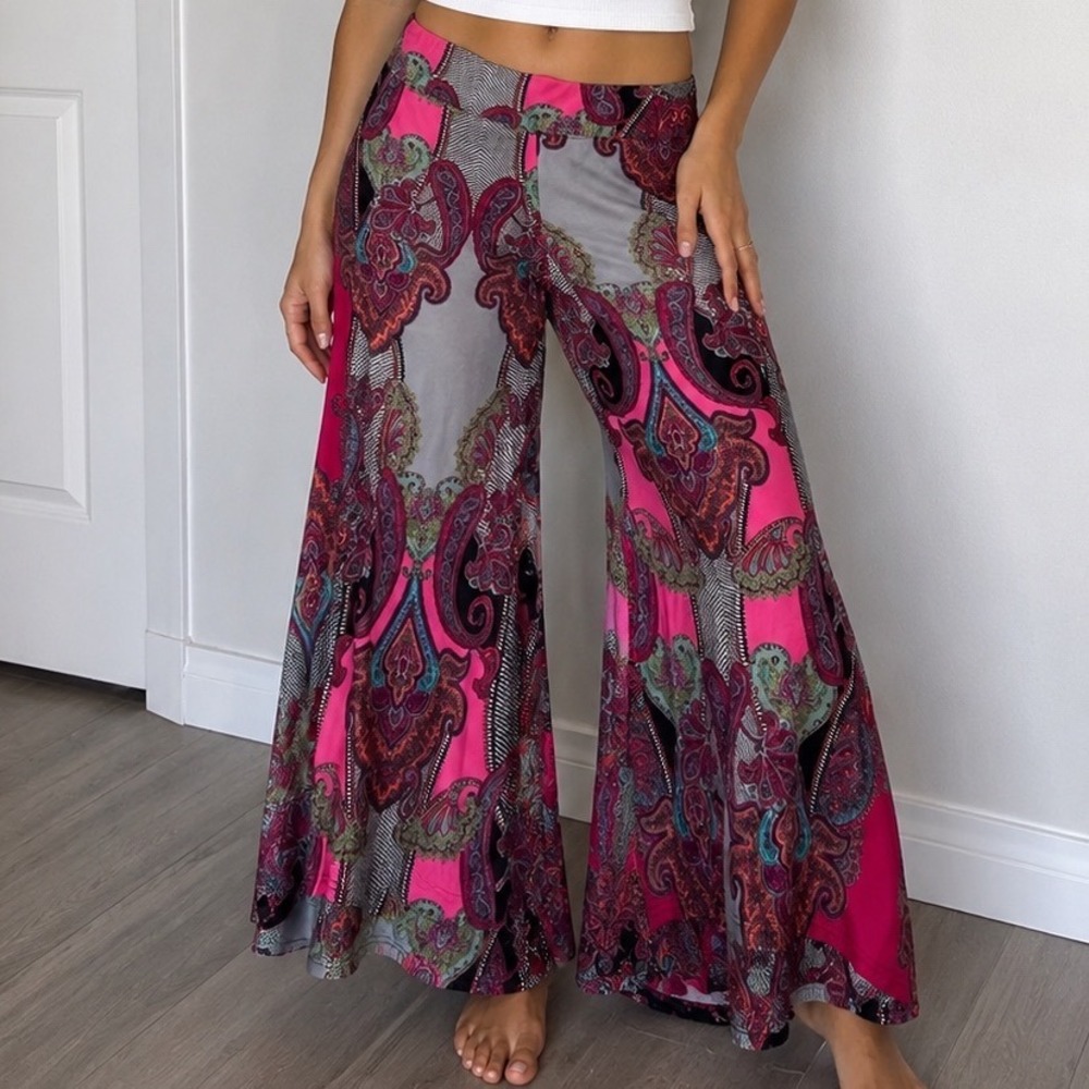 Versona Accessories Pink Paisley Wide Leg Palazzo Pants XL dd